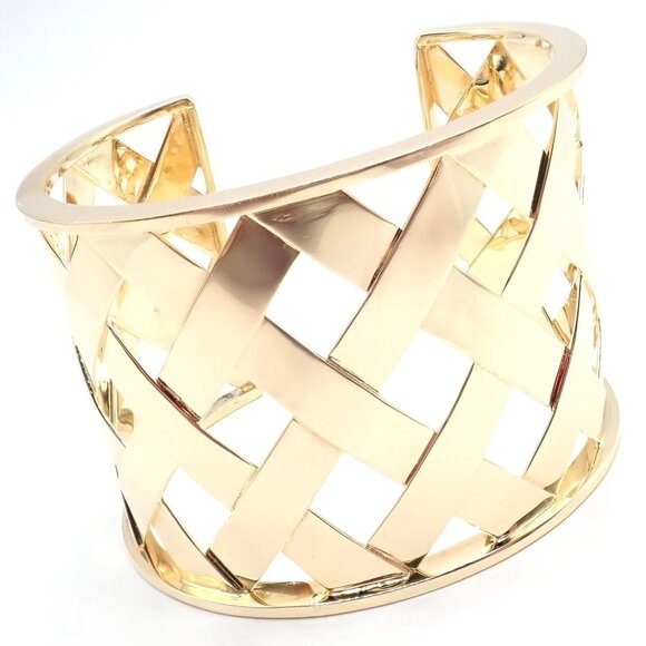 Authentic Verdura 18k Yellow Gold Criss Cross Wide Cuff Bracelet - Picture 7 of 13